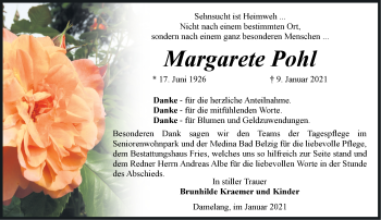 Traueranzeige von Margarete Pohl von Märkische Oderzeitung