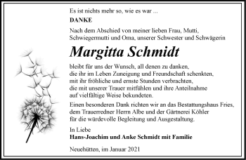 Traueranzeige von Margitta Schmidt von Märkische Oderzeitung