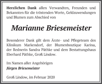 Traueranzeige von Marianne Briesemeister von Märkische Oderzeitung