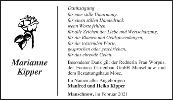 Traueranzeige von Marianne Kipper von Märkische Oderzeitung