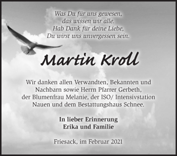 Traueranzeige von Martin Kroll von Märkische Oderzeitung