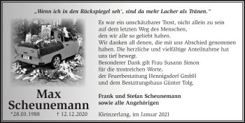 Traueranzeige von Max Scheunemann von Märkische Oderzeitung