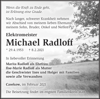 Traueranzeige von Michael Radloff von Märkische Oderzeitung