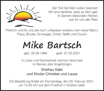 Traueranzeige von Mike Bartsch von Märkische Oderzeitung