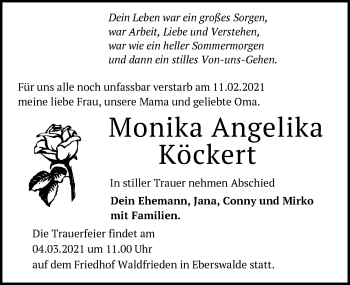 Traueranzeige von Monika Angelika Köckert von Märkische Oderzeitung