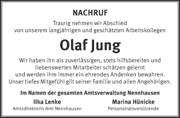 Traueranzeige von Olaf Jung von Märkische Oderzeitung