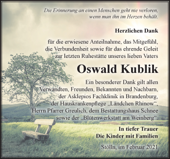 Traueranzeige von Oswald Kublik von Märkische Oderzeitung