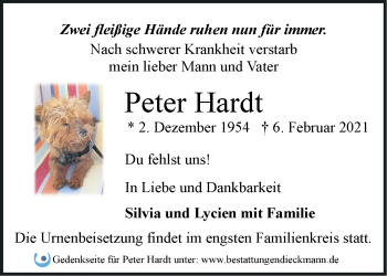 Traueranzeige von Peter Hardt von Märkische Oderzeitung