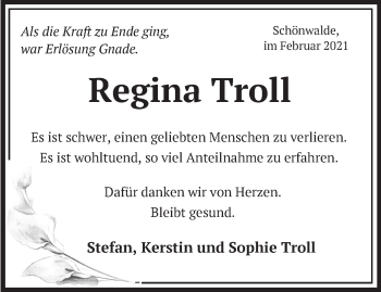 Traueranzeige von Regina Troll von Märkische Oderzeitung