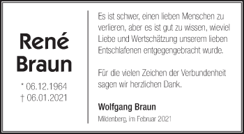 Traueranzeige von René Braun von Märkische Oderzeitung