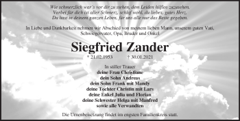 Traueranzeige von Siegfried Zander von Märkische Oderzeitung