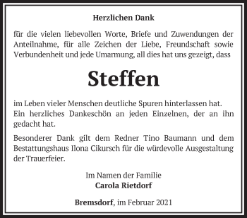 Traueranzeige von Steffen  von Märkische Oderzeitung