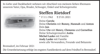 Traueranzeige von Steffen Rietdorf von Märkische Oderzeitung