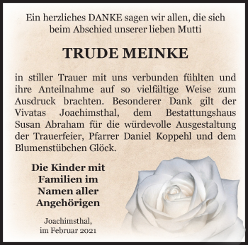 Traueranzeige von Trude Meinke von Märkische Oderzeitung