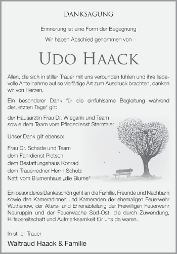 Traueranzeige von Udo Haack von Märkische Oderzeitung