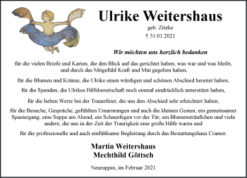 Traueranzeige von Ulrike Weitershaus von Märkische Oderzeitung