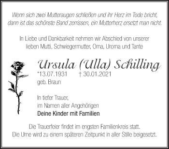 Traueranzeige von Ursula Schilling von Märkische Oderzeitung