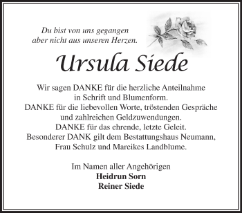 Traueranzeige von Ursula Siede von Märkische Oderzeitung