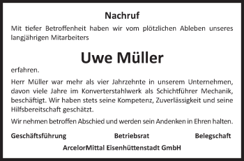 Traueranzeige von Uwe Müller von Märkische Oderzeitung