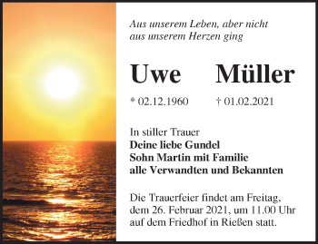 Traueranzeige von Uwe Müller von Märkische Oderzeitung