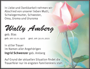 Traueranzeige von Wally Amberg von Märkische Oderzeitung