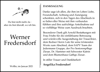 Traueranzeige von Werner Fredersdorf von Märkische Oderzeitung