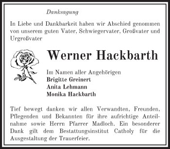 Traueranzeige von Werner Hackbarth von Märkische Oderzeitung