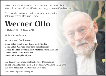 Traueranzeige von Werner Otto von Märkische Oderzeitung