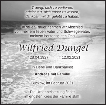 Traueranzeige von Wirfried Düngel von Märkische Oderzeitung