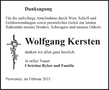 Traueranzeige von Wolfgang Kersten von Märkische Oderzeitung