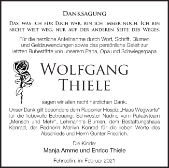 Traueranzeige von Wolfgang Thiele von Märkische Oderzeitung