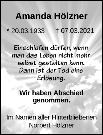 Traueranzeige von Amanda Hölzner von Märkische Oderzeitung