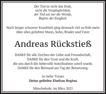 Traueranzeige von Andreas Rückstieß von Märkische Oderzeitung