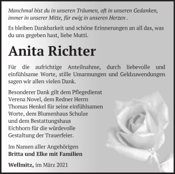 Traueranzeige von Anita Richter von Märkische Oderzeitung