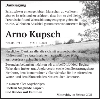 Traueranzeige von Arno Kupsch von Märkische Oderzeitung