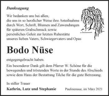 Traueranzeige von Bodo Nüse von Märkische Oderzeitung