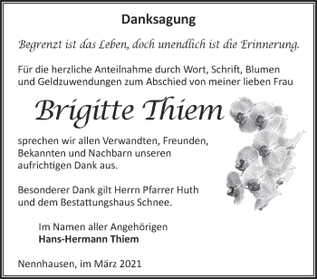 Traueranzeige von Brigitte Thiem von Märkische Oderzeitung