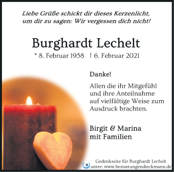 Traueranzeige von Burghardt Lechelt von Märkische Oderzeitung