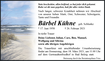 Traueranzeige von Bärbel Kühne von Märkische Oderzeitung