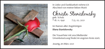 Traueranzeige von Christa Stanislowsky von Märkische Oderzeitung