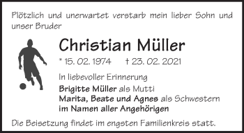 Traueranzeige von Christian Müller von Märkische Oderzeitung