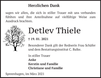 Traueranzeige von Detlev Thiele von Märkische Oderzeitung