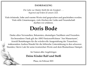 Traueranzeige von Doris Bode von Märkische Oderzeitung