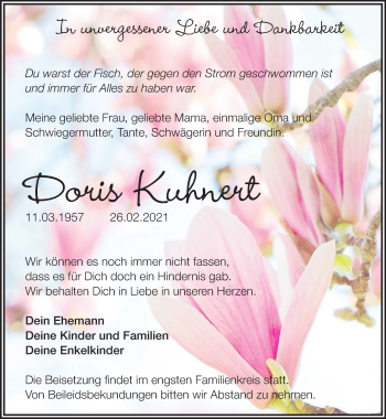 Traueranzeige von Doris Kuhnert von Märkische Oderzeitung