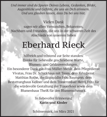 Traueranzeige von Eberhard Rieck von Märkische Oderzeitung