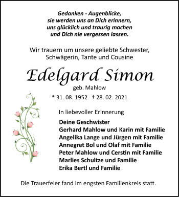 Traueranzeige von Edelgard Simon von Märkische Oderzeitung