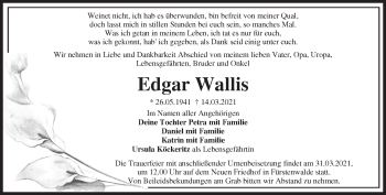 Traueranzeige von Edgar Wallis von Märkische Oderzeitung