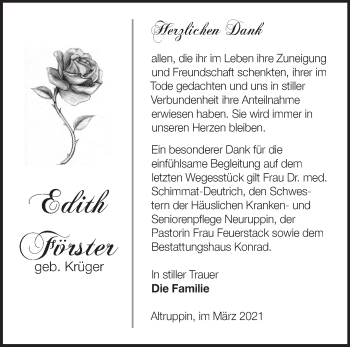 Traueranzeige von Edith Förster von Märkische Oderzeitung