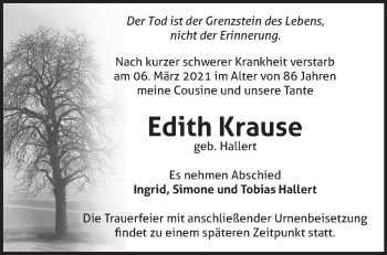 Traueranzeige von Edith Krause von Märkische Oderzeitung