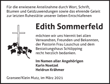 Traueranzeige von Edith Sommerfeld von Märkische Oderzeitung